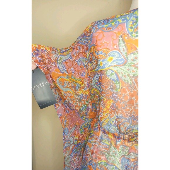 Lauren Ralph Lauren Cover-up Sz XS Midi Caftan Sheer Paisley Floral Multi $135 - Picture 7 of 16